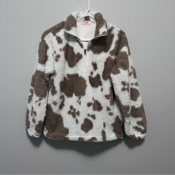 Pink Lily Cozy Cow Print Pullover Fleece Size XS - Picture 1 of 6